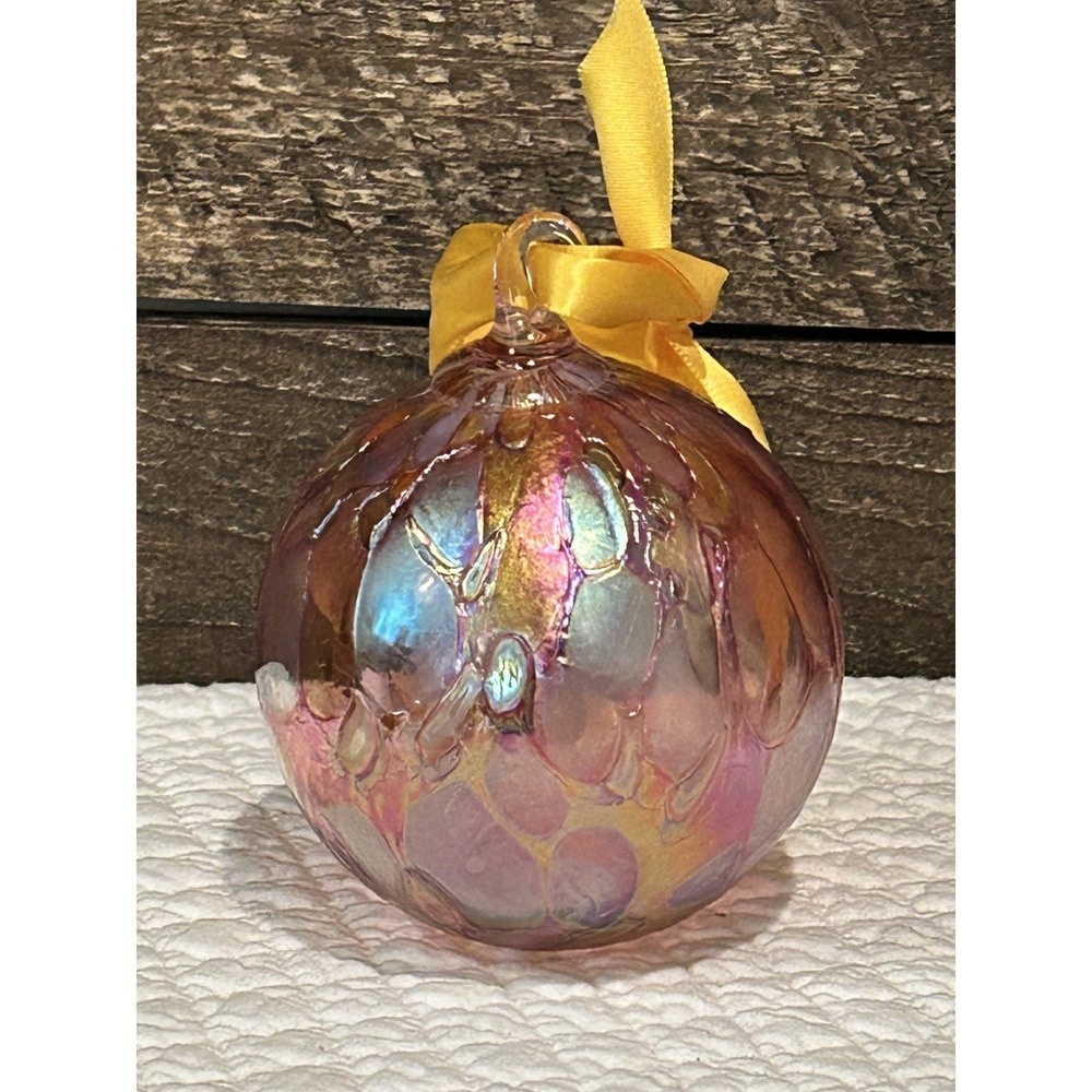 Art Glass Tree Ornament Ball Hot Blown Glass Hand Made Pink